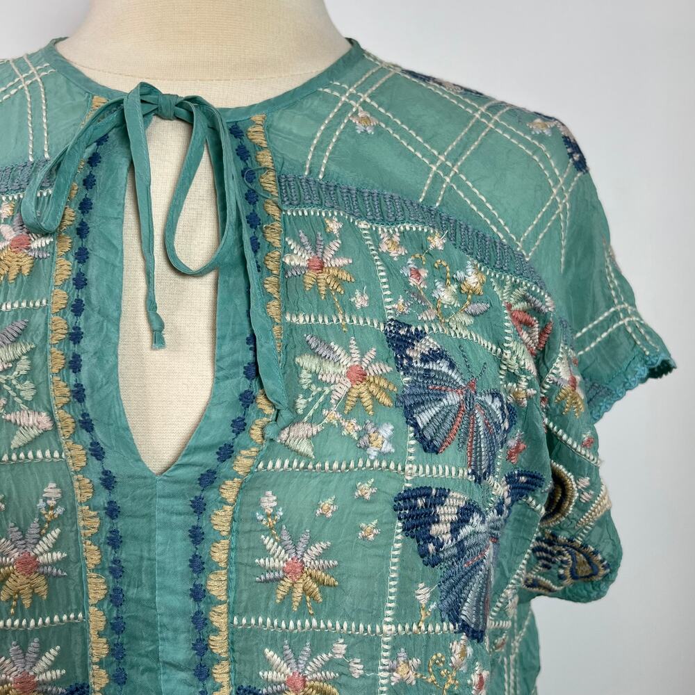 Johnny Was Women's Paise Teal Blouse Rodeo Embroidered Boho Mermaid Core Size M - Picture 6 of 14